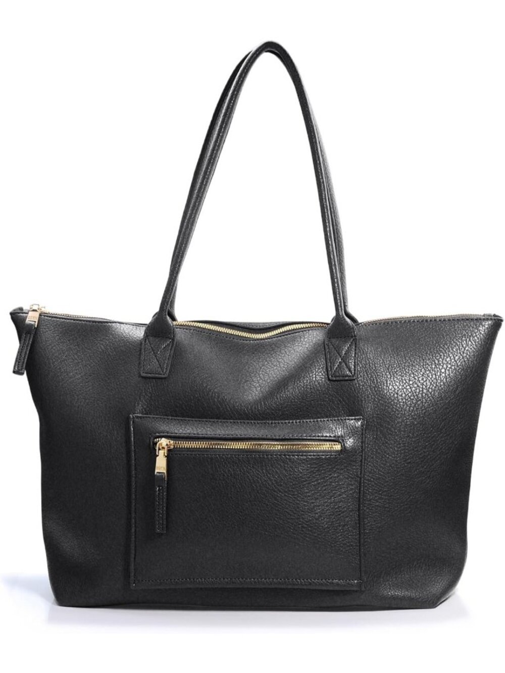 Chic Vegan Leather Tote Bag with Zipper & Trolley Sleeve - Stylish Travel